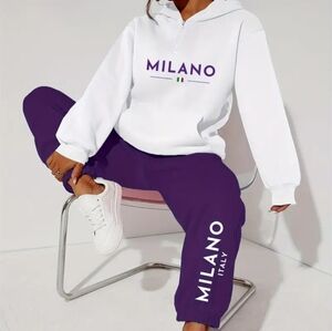 Milano Purple Logo Jogger Pants And Hoodie